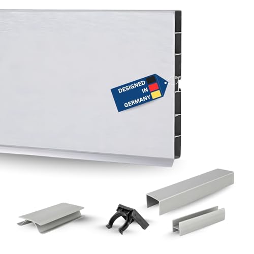 TJ Sockelleiste Küche Aluminium-Optik I 150 x 13 mm Länge 3 m I Küchen-Sockelblende aus PVC I pflegeleichter & langlebiger Küchensockel mit Dichtlippe I Abschlussleiste für Küchenschränke