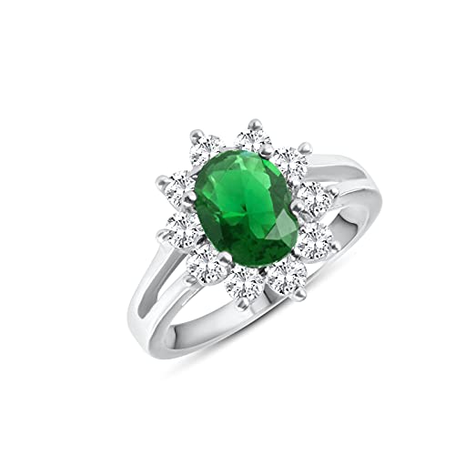 Bague Princesse Émeraude Argent 925 Zircones Coupe Ovale Femme