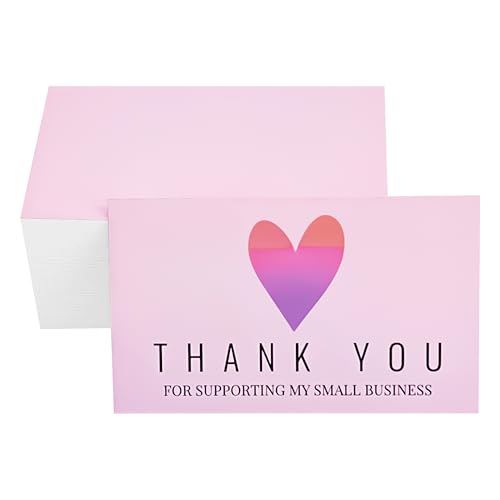 RXBC2011 Thank you for supporting my small business Card Thanks Cards gradient Heart Customer Appreciation 2x3.5 Inches Pack of 100 Pink