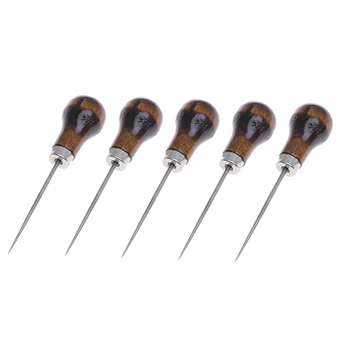 HAPINARY 3sets Leather Craft Tools Wooden Sewing Needle Awls Scratch Awls Set Non-Slip Comfortable Perfect DIY Enthusiasts 5pcs*3