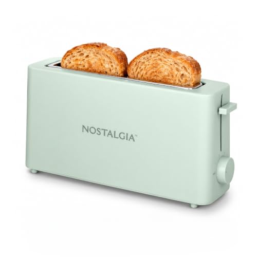 Image of Nostalgia Slim 2-Slice Toaster - Wide Slot - Space-Saving Design - Adjustable Browning Dial - 10-inch Long Slot Fits 2 Slices of Bread or Bagel Halves - Drop-down Crumb Tray - Sage