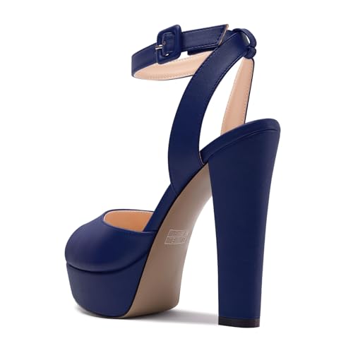 Aachcol Womens Chunky Block High Platform Heel Peep Open Toe Sandals Ankle Strap Slingback Buckle Prom Dress Summer 5.1 Inches Heels4