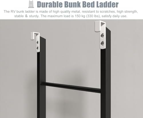 Replaceable Black Twin Bunk Bed Ladder for RV Adjustable Hook Climb Ladder 45-69in Perfect for Top Bunk Access Durable & Space-Saving Design for Campers