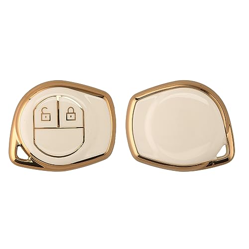 kwmobile Key Cover Compatible with Suzuki 2 Button Car Key - Car Key Fob Case Protector - White/Gold, white / gold