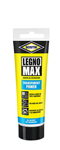 Bostik Legno Max Transparent innovativo adesivo per incollare il legno, senza poliuretani, extra forte e impermeabile tubetto 85g Trasparente