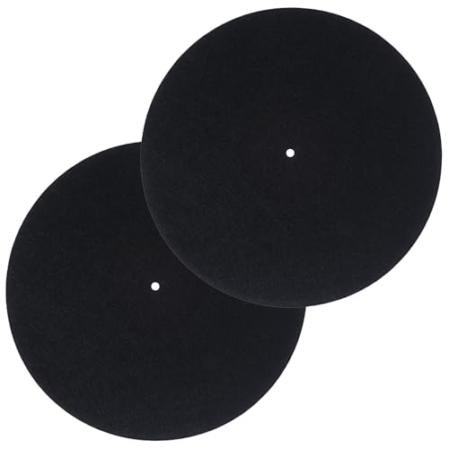 2Pcs Record Player Slip Mat,Felt Slipmats For Vinyl Turntable,Record Player Mat,12-Inch Turntable Black Records Players Mats,Stabilizer Reduces Noise and Sounds Static Dust For Home