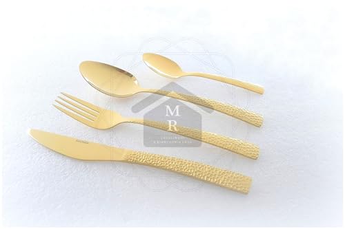 Eleganza Senza Tempo: Questo servizio di posate da 24 pezzi in acciaio inox gold lavorazione effetto martellato (come da foto)