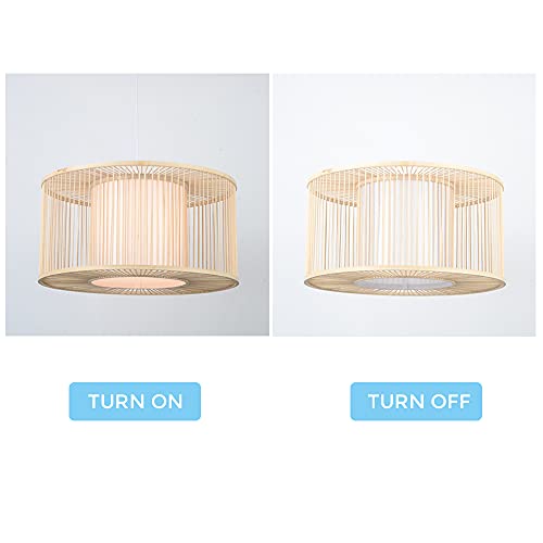 Aeyee Bamboo Pendant Light Fixture 1 Light Rattan Pendant Lamp Drum Shaped Woven Hanging Light for Kitchen Island Nursery - Image 3