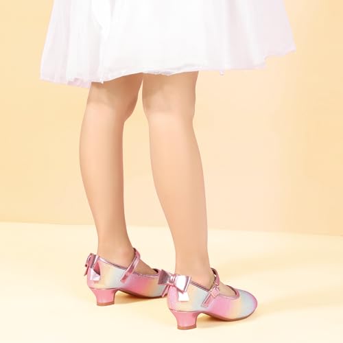 Image of PANDNAINJIA Girls Dress Shoes Toddler Heels Mary Jane Pumps | Little Big Kids Low Heel Flower Girl Bow Wedding Party Church Communion Princess Shoes