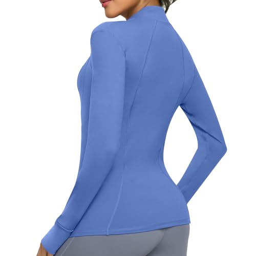 Cighay Women's Athletic Full Zip Lightweight Workout Jacket With Pockets Running Slim Fit Yoga Sportwear With Thumb Holes