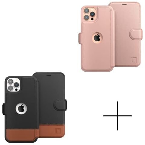 LUPA Legacy iPhone 12 Wallet case for Women & Men - 12 Pro case with Card Holder [Slim and Durable] Faux Leather - Flip Cell Phone case, Folio Credit Cover - Smoky Cedar and Rose Gold Cover