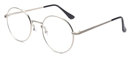 Outray Retro B236 Round Metal Clear Lens Glasses (Silver, 50)
