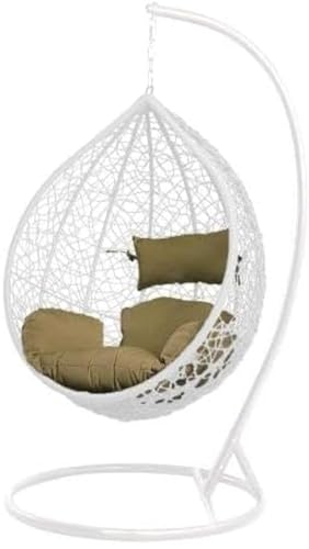 Image of Single Seater Swing Chair with Stand and Cushion Hammock Swing for Adult Outdoor Indoor Garden Living Room Balcony Hanging Chair (White Brown)