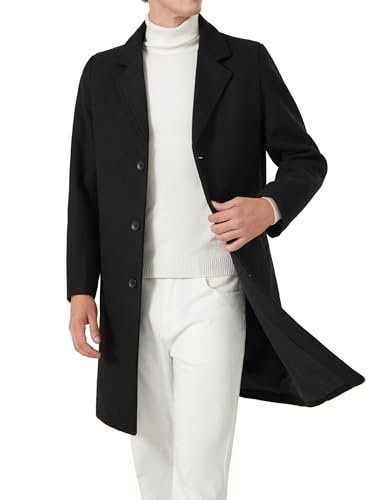 INVACHI Men's Wool Blend Long Trench Coat Notched Collar Single Breasted Overcoat Warm Winter Pea Coat3