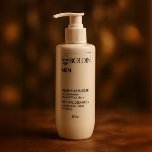 Image of BOLDIN Head Moisturizer: Lightweight Moisturizer for Bald & Shaved Heads | Natural Ceramides & Essential Oils for Scalp, Face & Neck | Restores Skin Barrier | Bold King Jumbo Size - 200ml (pack of 1)