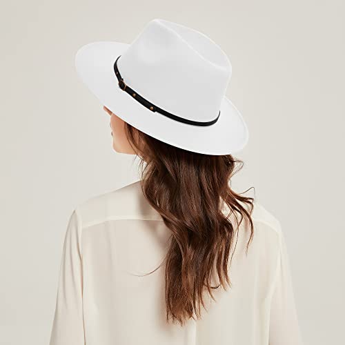 Image of Wide Brim Fedora Hats for Women Mens Felt Fedora Hats With Belt Buckle