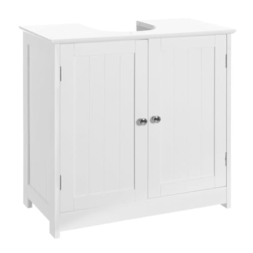 LOLAhome Mueble Bajo Lavabo de Madera Blanca de 60x60x30 cm con 2 Puertas y 2 baldas para Lavabos con Pedestal de Pie