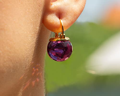 Image of Crystal Earrings for Women, Sparkly Austrian Crystal Disco Ball Earrings, 18K Gold Plated Post Drop Earrings with Colorful Spheres, Hypoallergenic & Lightweight, Ideal Gift for Her
