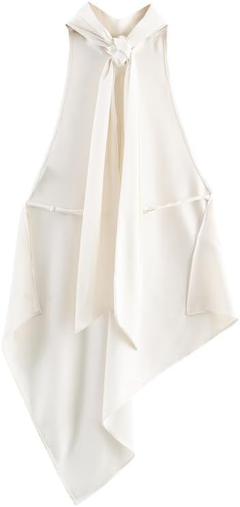 Women Y2K Halter Mock Neck Tank Tops Asymmetrical Going Out Tops Open Back Backless Flowy Satin Silk Top - Image 5