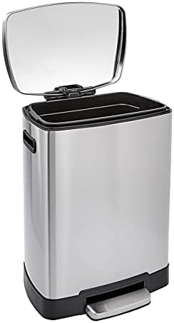Amazon Basics Rectangular Rubbish Bin with Soft-Close Function and High Base - 50 Litres