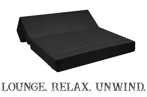 Image of Rosebell Foldable Sofa-Cum-Bed with Ottoman | 3-in-One Foldable Sofa, Lounger & Bed-5x6 Feet Three Seater- Perfect for Home & Office -Black-Color