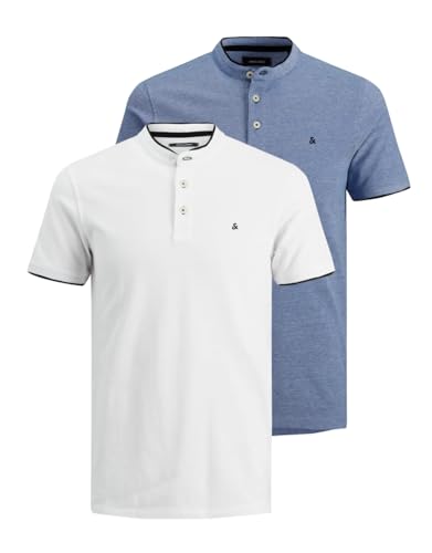 JACK & JONES Herren JJPAULOS Mao Polo SS, Weiß/Bright Cobalt, XS – Ansicht 1