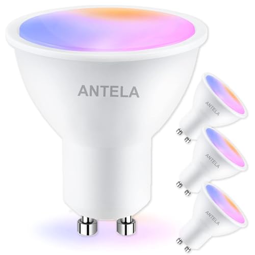 ANTELA GU10 Smart Bulb, Dimmable Colour Changing Alexa Light Bulbs, 2700K-6500K RGB Warm White, 5W Smart Life APP Control, Compatible with Alexa, Google Home, No Hub Required, 4 Packs