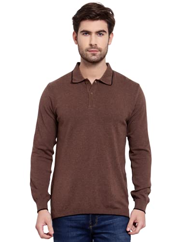 Image of Kalt Mens Basic Solid Full Sleeves Polo Cotton Blend Knitted Regular Fit Polo-Neck T-Shirts with Collar Stylish