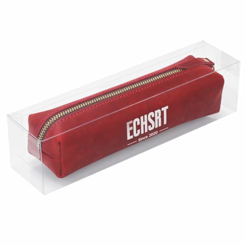 Image of ECHSRT Small Genuine Leather Pencil Pouch for Adults, Red | Crazy Horse Leather Finish, Compact Writing Instrument Storage
