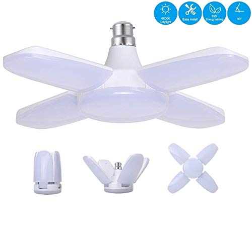 WinnowTe B22 Bayoneta Cap LED de Garaje Lámpara,Blanco Frío 60W 6500K 5500Lm Lámpara de taller deformable con 4 paneles ajustables, para Garajes, Sótanos, Talleres, Almacenes (paquete de 1)