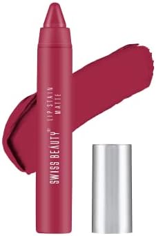 Swiss Beauty Stain Matte Lipstick | Long Lasting, Hydrating & Lightweight Lipstick | Bold Wine, 3.4gm