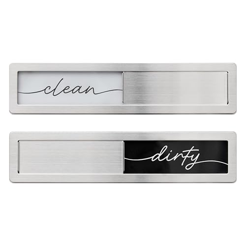 Stainless Steel Clean Dirty Magnet for Dishwasher, Black & White Script Dishwasher Magnet Clean Dirty Sign, Premium Clean/Dirty Dish Washer Magnets with Protective Backing, Rustic Kitchen Dish Sign