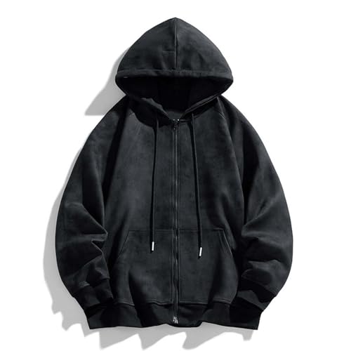 Men's Faux Suede Full-Zip Hoodie Vintage Oversized Long Sleeve Sweatshirt Casual Fall Hooded Jacket Y2K Streetwear2