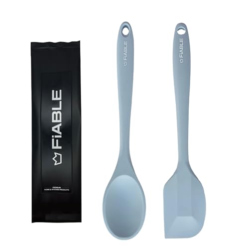 Image of FiABLE Premium Silicone Spatula Set for Cooking - Full Silicone Set of 2-1 Year Brand Warranty - High Heat Resistant, Seamless Design - Spatula & Spoon - Frost Blue