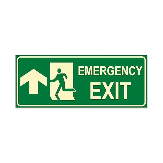 Canvas Bubble Emergency Exit Night Glow Sign Board | UP Arrow- 10x4 Inch | ACP Sheet for Indoor & Outdoor Safety, Fire Escape Routes, Emergency Evacuation |Glow in the Dark
