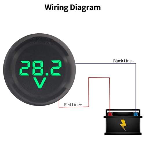 Image of DC4V-100V Voltmeter, LED Digital Waterproof Round 2-Wire Battery Gauge Mini Voltage Display Tester for Cars, Motorcycles, ATVs, Boats, Trucks, Marine Battery Monitors（Green）