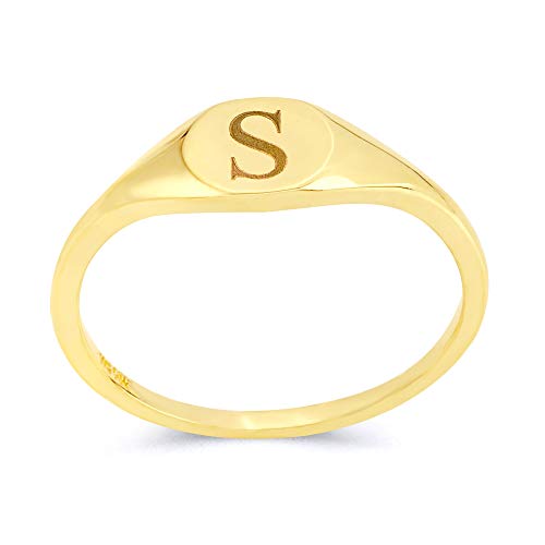 10k Real Solid Gold Initial Signet Ring, Size 5, Engraved with English Letter, Alphabet Jewelry for Her (S)2