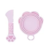 Meow&Woof Cute Cat Pet Can Food Cover with Spoon - One Lid and One Spoon Pack (Pink)