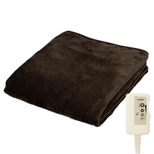 ライフジョイ 電気毛布 掛け 敷き 日本製 ダークブラウン 188cm×130cm 洗える ふわふわ 室温センサー付 JCB...