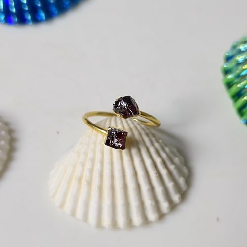 Natural Raw Red Garnet Ring, Promise Ring, Electroplated, Adjustable Ring, 14k Gold Finish, Bohemian Jewelry, Garnet Jewelry, January Birthstone, Wedding Gift, Capricorn Zodiac Sign3