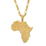 Collar africano con relleno de oro de 14 quilates para mujeres y hombres, plata de ley 925 de 1.5 pulgadas, collar con colgante de mapa de África, árbol africano y amanecer, collar africano de mapa