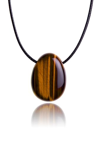 PURAJA Pendentif en pierre précieuse en véritable pierre naturelle: Oeil de tigre | Chaîne en...