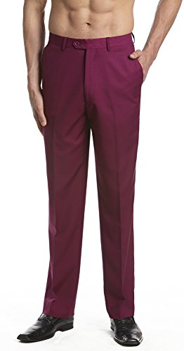 CONCITOR Men's Dress Pants Trousers Flat Front Slacks Solid BURGUNDY Color 32
