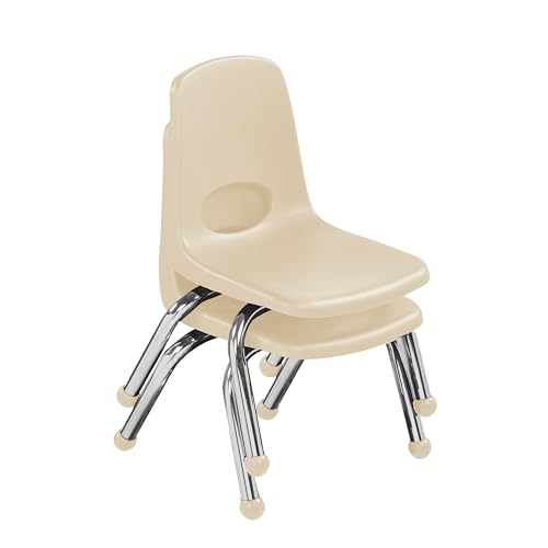 Image of FDP 10 inch School Stack Chair,Stacking Student Seat with Chromed Steel Legs and Ball Glides for Preschool, Classroom or Homeschool - Sand (2-Pack), 15409-SD