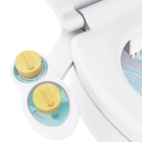 Terapaton RV Bidet for Camper Toilet, Non-Electric Toilet Sprayer Attachment with Dual Nozzles, Adjustable Pressure, Front/Rear/Self Cleaning, Upgrade for Trailer, Motorhome, RV Bathroom (Bamboo Knob)