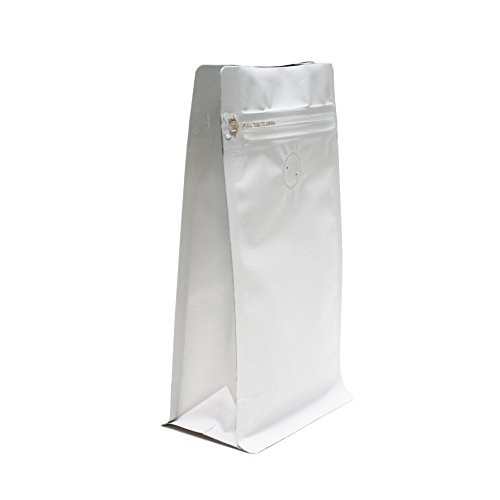 AwePackage 12 oz Resealable Box Pouch Coffee Bag with valve - Flat Bottom Pull Tab Zipper (25, Matte White)