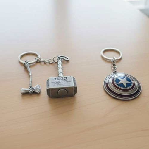 Image of MARVEL THOR Metallic SILVER Hammer,Stormbreaker /Axe & DR STRANGE,CAPTAIN AMERICA SHIELD Spinning KEYCHAIN,Heavy Quality Metal,Combo Pack for Kids Men Women Car Bike Home