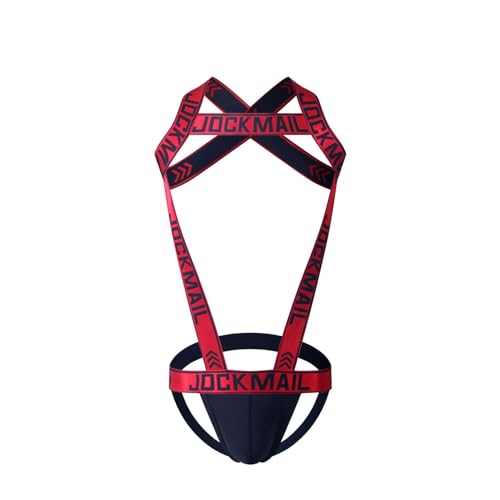 JOCKMAIL Mens Jock Strap Fitness One-piecs Avec Sangle D'épaule De Sport Bodysuit Pour Homme (Red,L)
