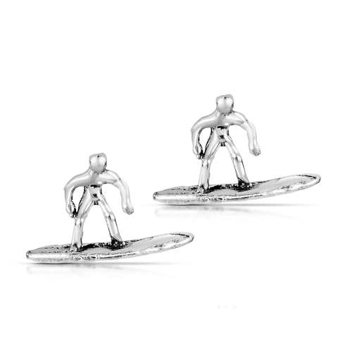AeraVida Stylish Summer Surfer with Surf Board .925 Sterling Silver Stud Earring | Minimalist Stud...