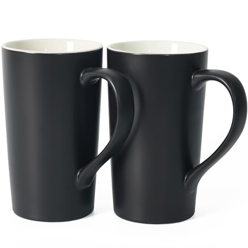 Momugs 20 OZ Large Ceramic Coffee Mug Simple Pure Black Mug Set of 2 Plain Tall Milk Tea Coffee cups with Handle for Office Home as A Gift for Dad Mom Friends
